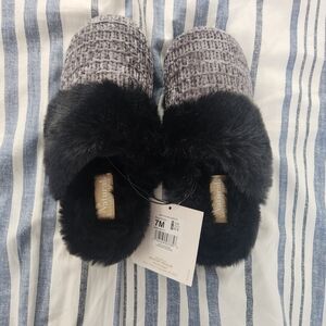 Gray and Black Fuzzy Slippers